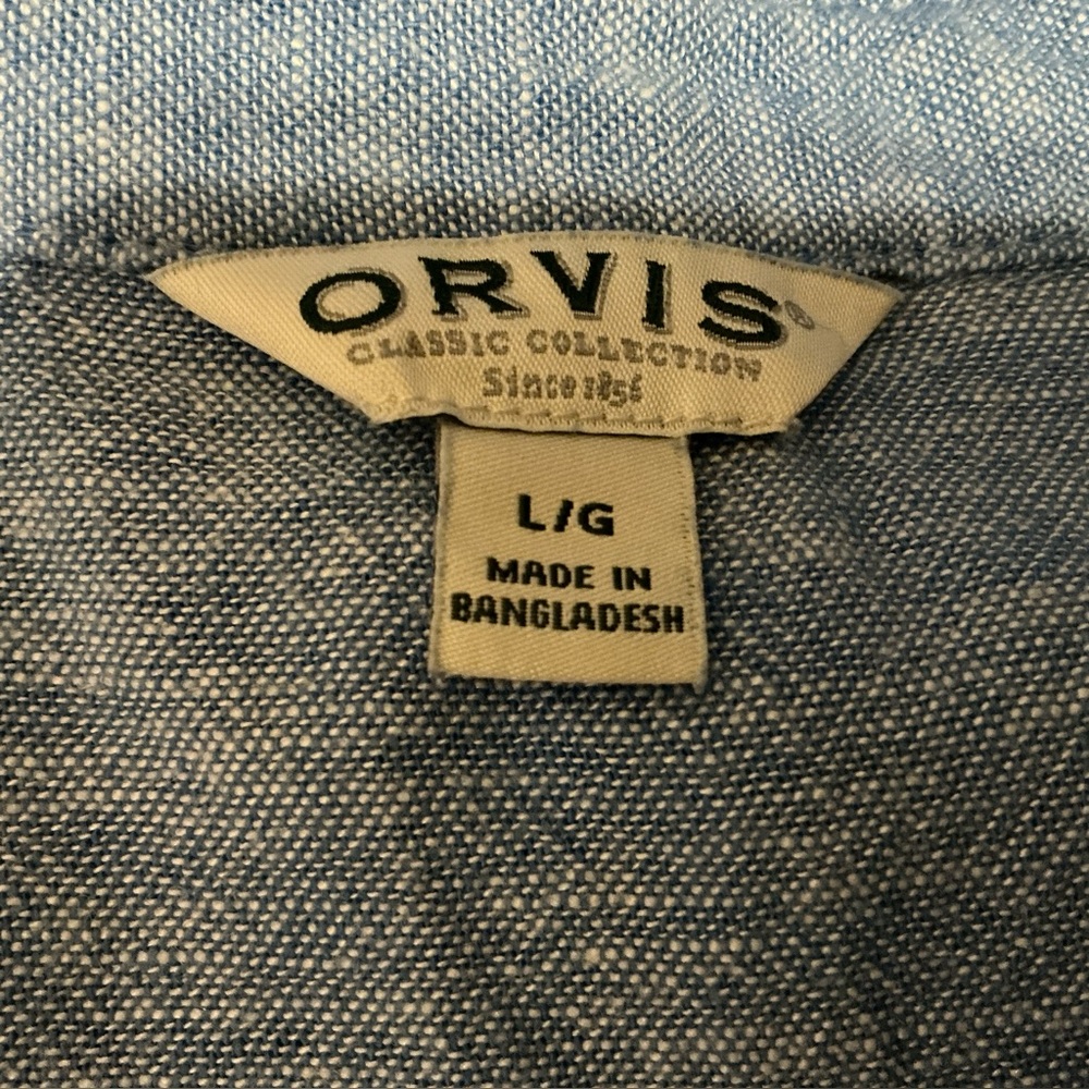 Orvis Womens Linen Blend Button Up Relaxed Fit Blue Tunic Top Coastal Preppy L - Picture 14 of 16
